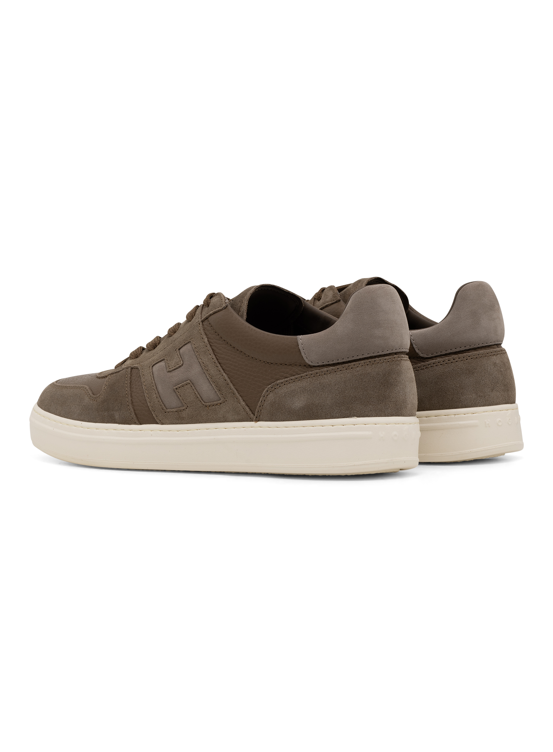 Leren sneakers met suède details | TAUPE