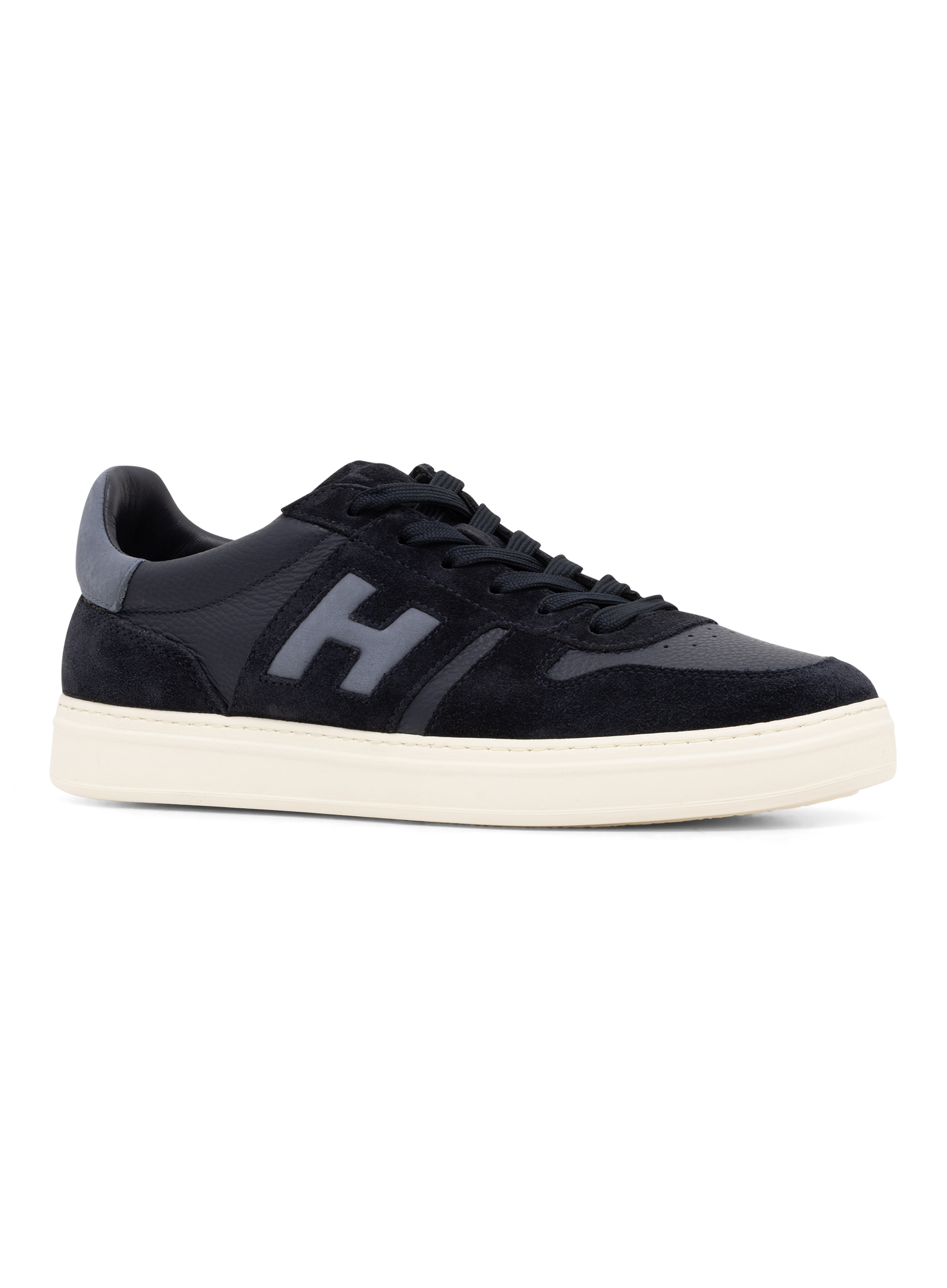 Leren sneakers met suède details | BLUE NAVY