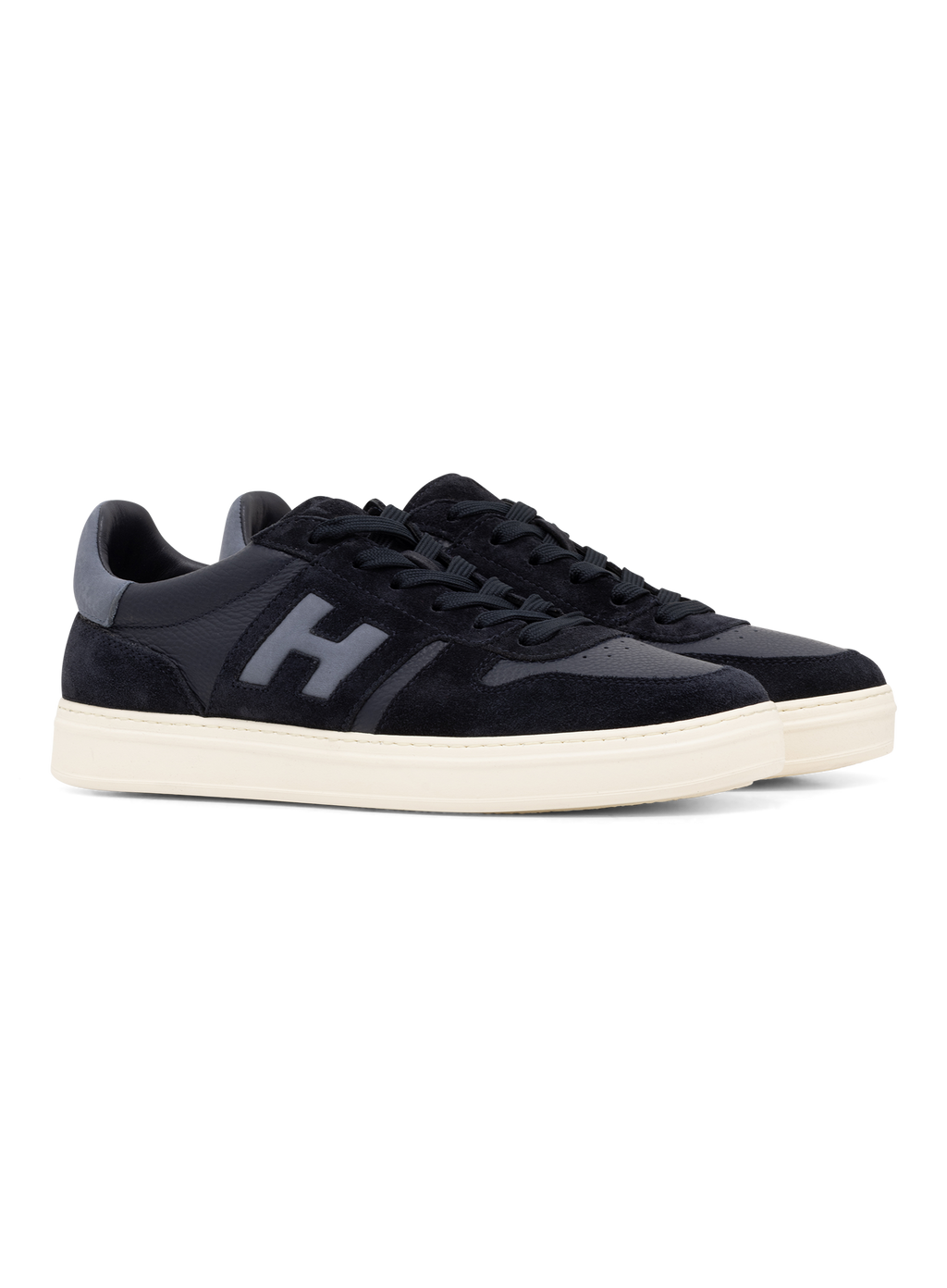 Leren sneakers met suède details | BLUE NAVY