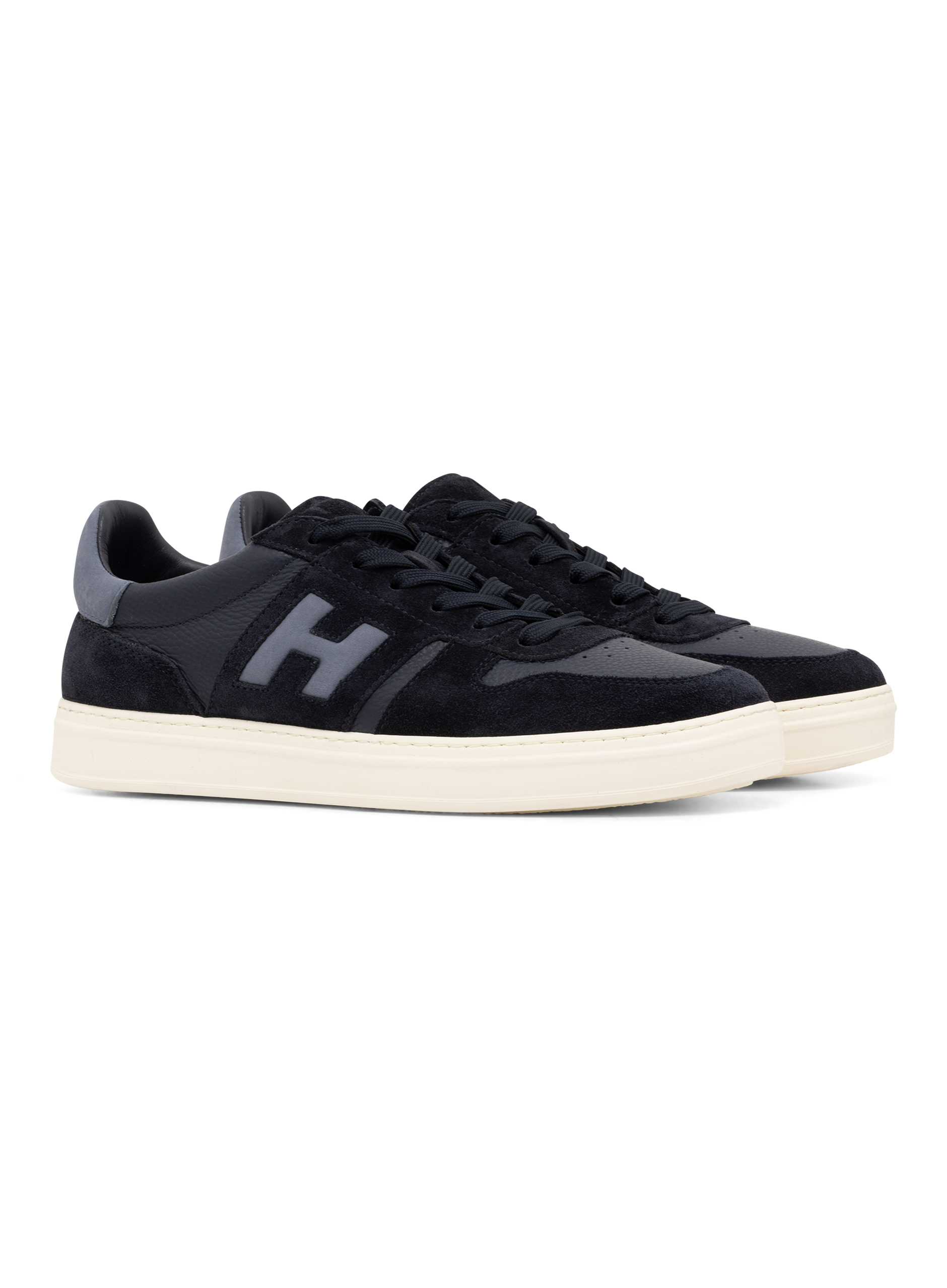 Leren sneakers met suède details | BLUE NAVY