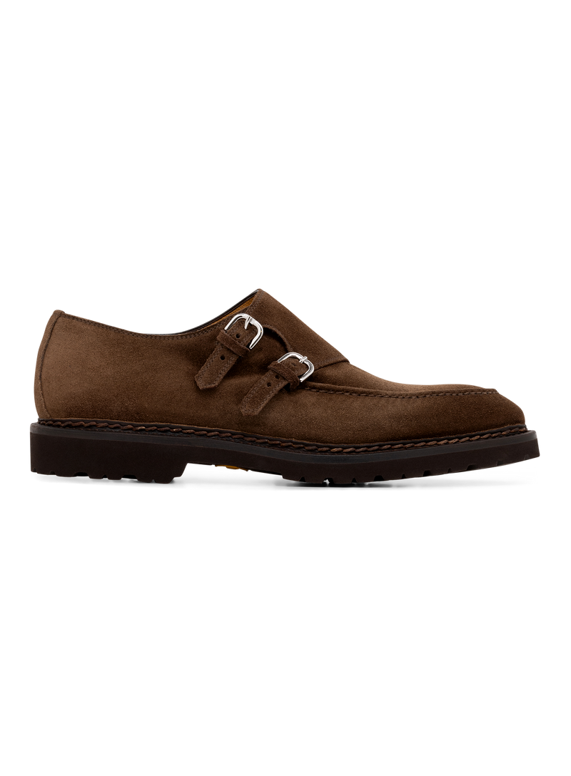Diamante dubbele gespschoenen van suède | MIDDEN BRUIN