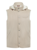 Donsbodywarmer van bonded wollen flanel met afneembare capuchon | Beige