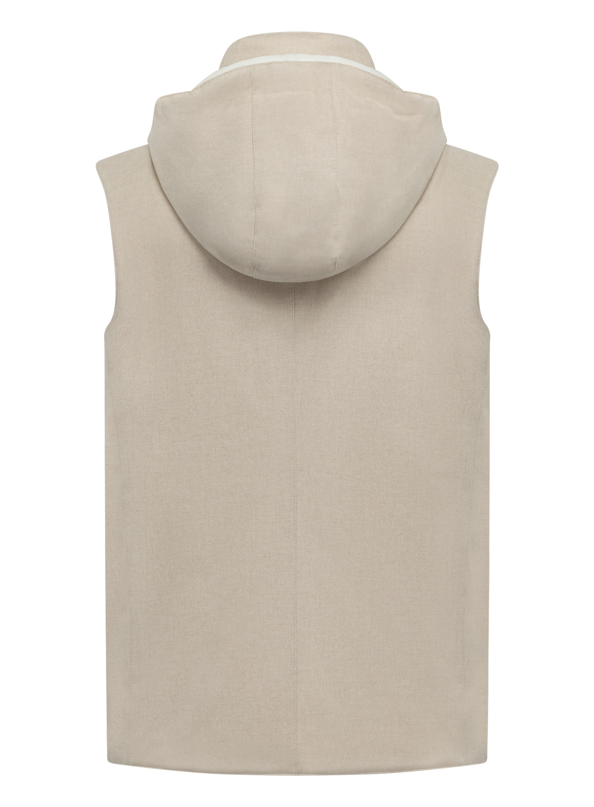 Donsbodywarmer van bonded wollen flanel met afneembare capuchon | Beige
