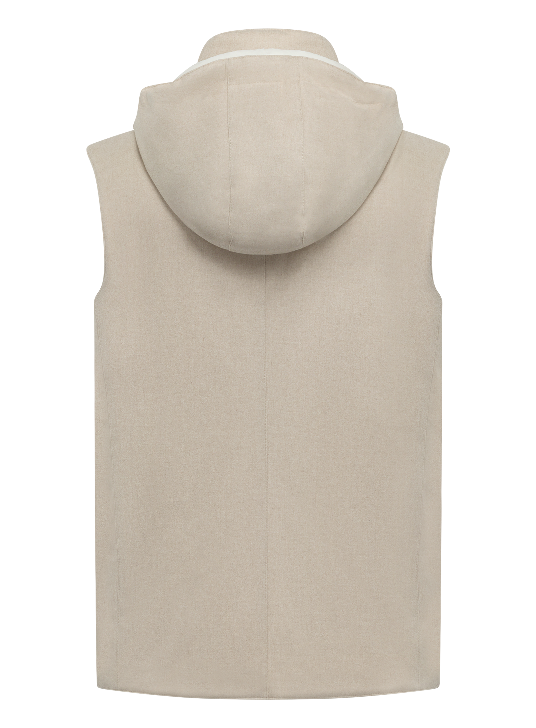 Donsbodywarmer van bonded wollen flanel met afneembare capuchon | Beige