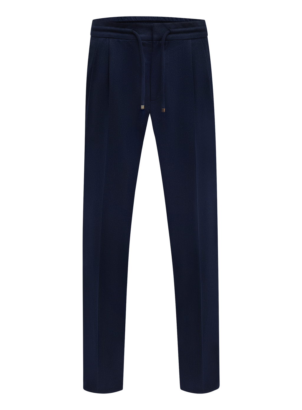 Broek van scheerwolflanel met trekkoordsluiting en dubbele plooien | BLUE NAVY