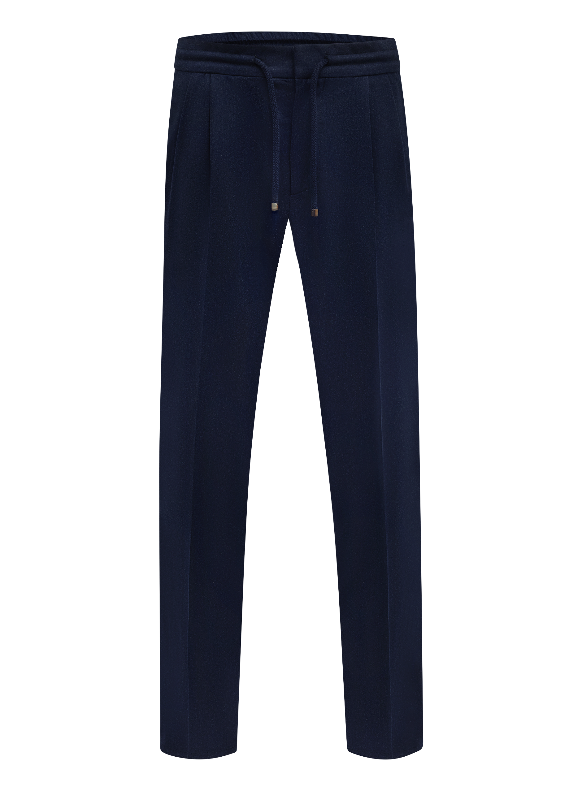 Broek van scheerwolflanel met trekkoordsluiting en dubbele plooien | BLUE NAVY