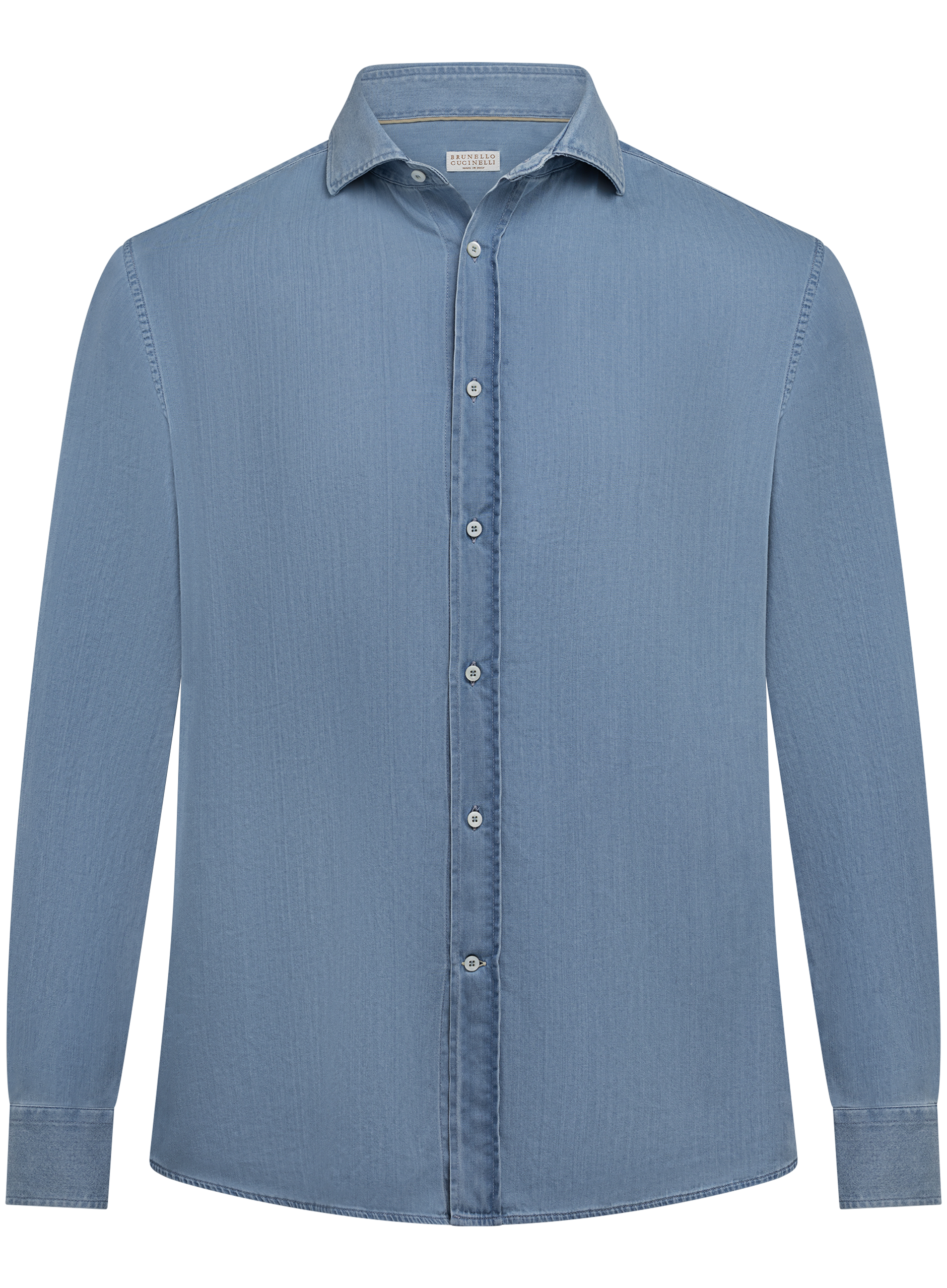 Denim overhemd van katoen met spread kraag | LGHT BLUE DENIM