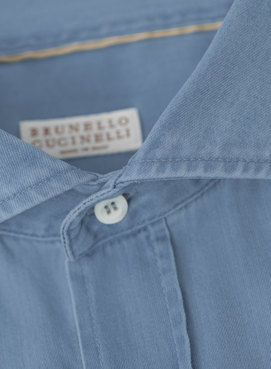 Denim overhemd van katoen met spread kraag