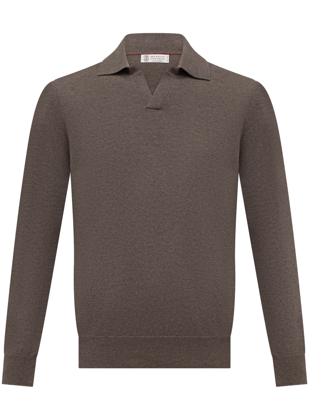 Cashmere buttonless polo met lange mouwen | TAUPE