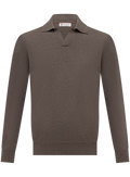 Cashmere buttonless polo met lange mouwen | TAUPE