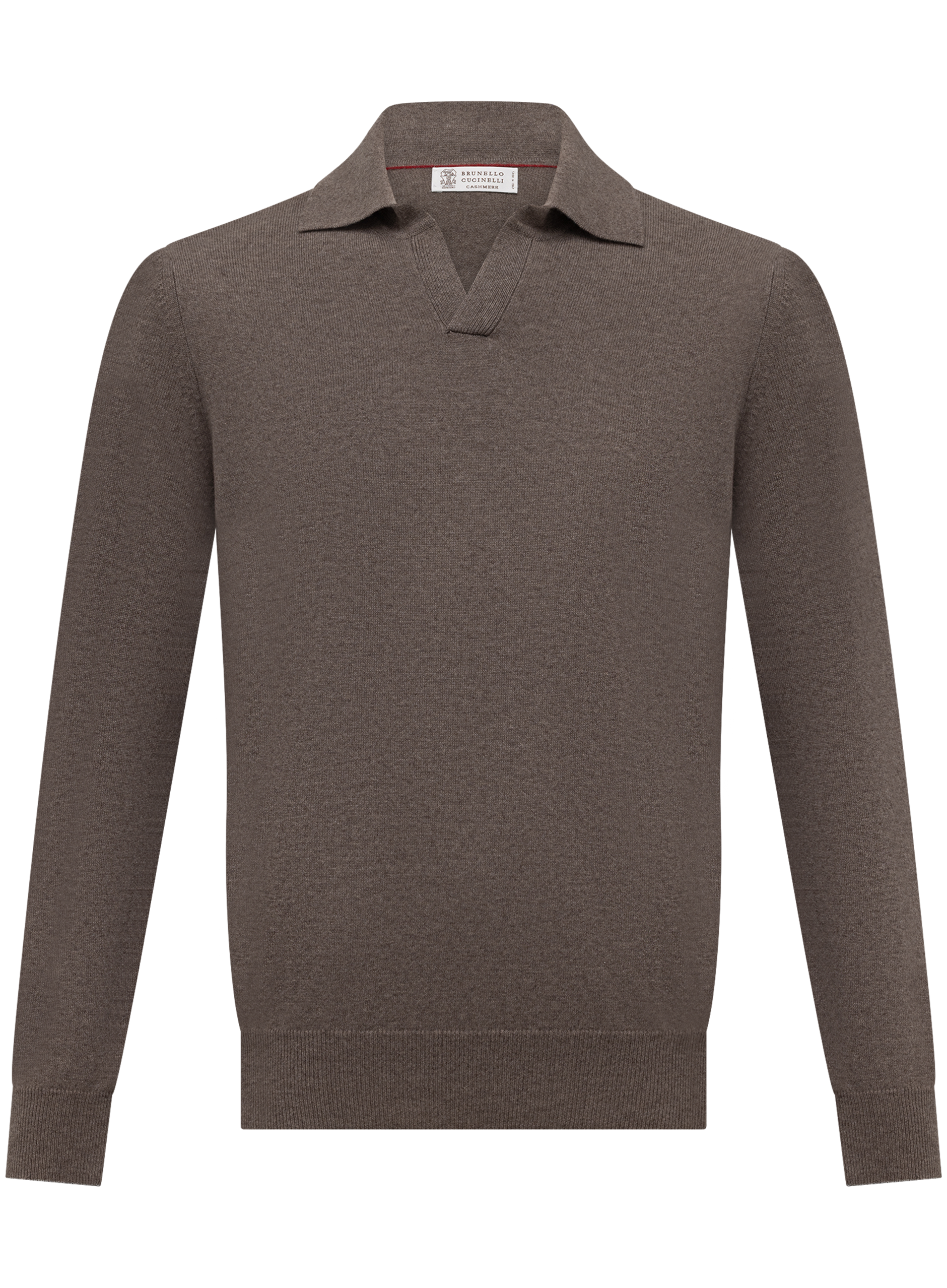 Cashmere buttonless polo met lange mouwen | TAUPE