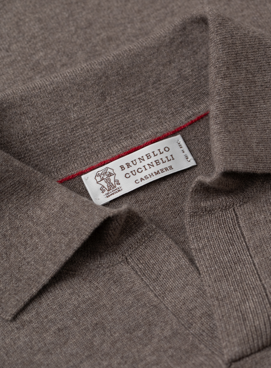 Cashmere long-sleeved buttonless polo