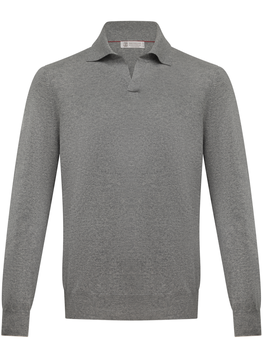 Cashmere buttonless polo met lange mouwen | Grijs