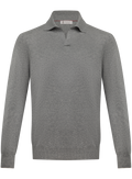 Cashmere buttonless polo met lange mouwen | Grijs