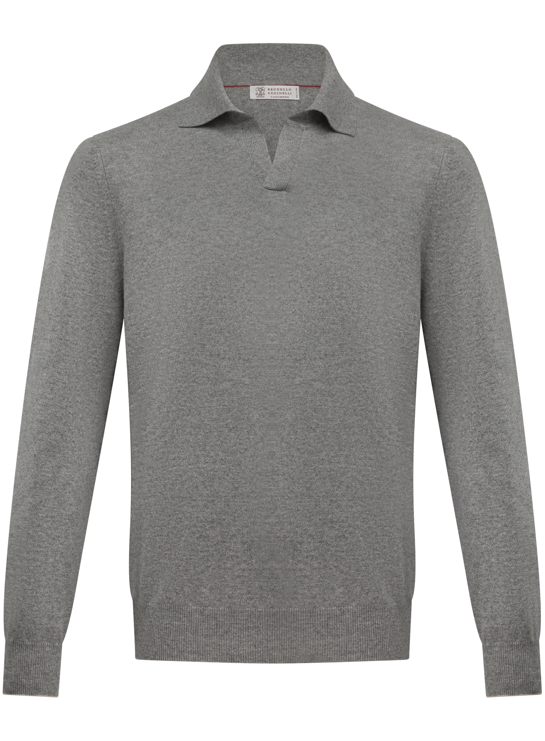 Cashmere buttonless polo met lange mouwen | Grijs