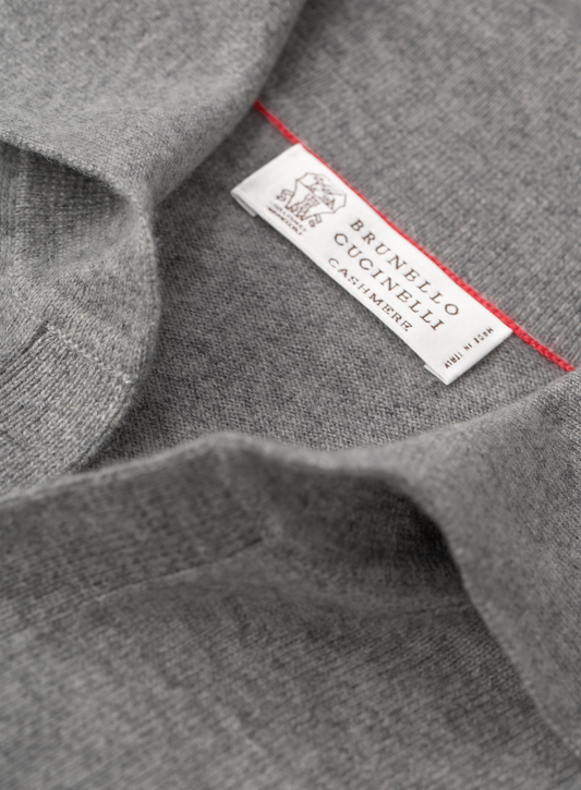 Cashmere buttonless polo met lange mouwen