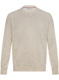 Kabelgebreide trui van cashmere met ronde hals | Wit