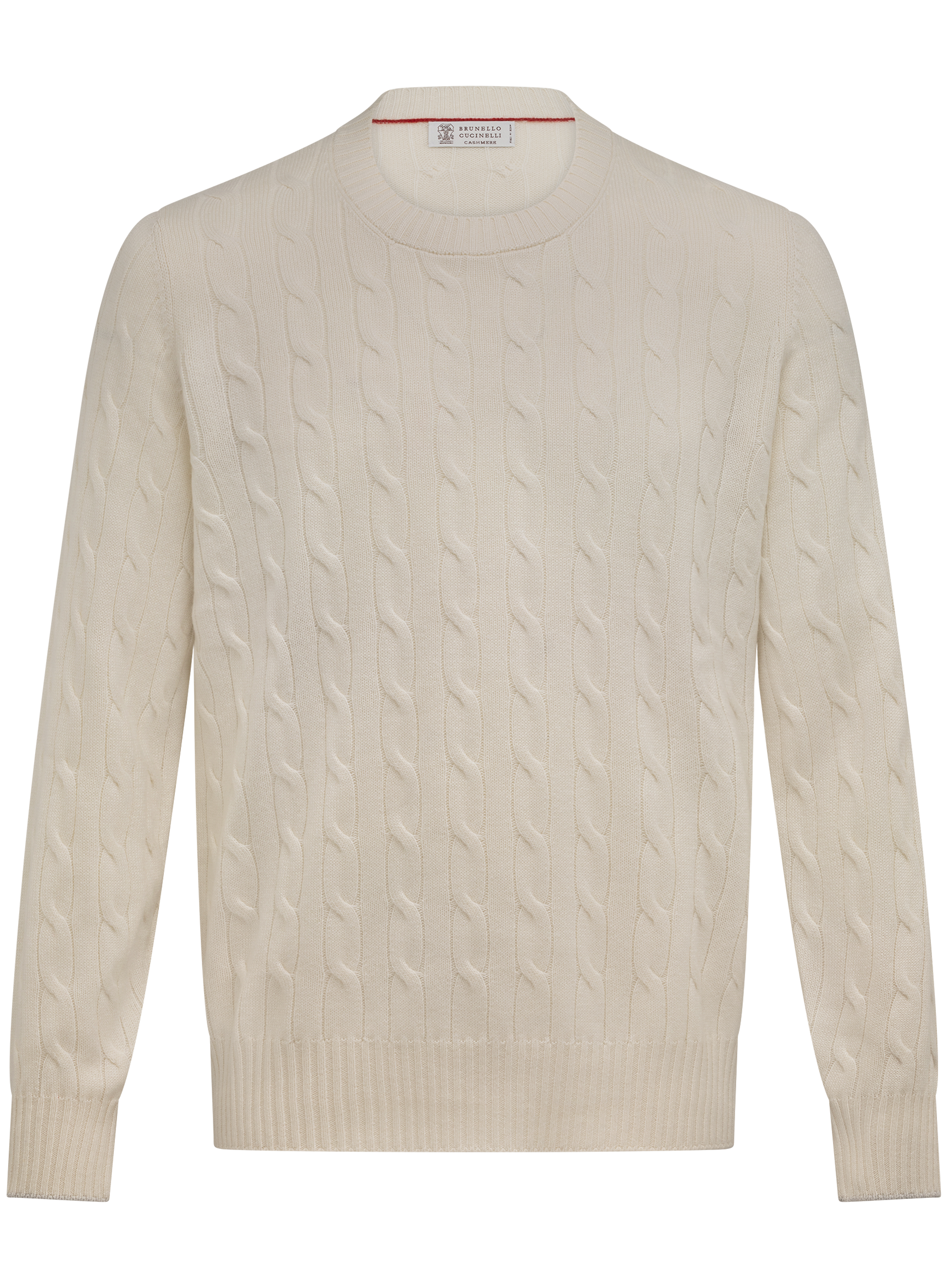 Kabelgebreide trui van cashmere met ronde hals | Wit