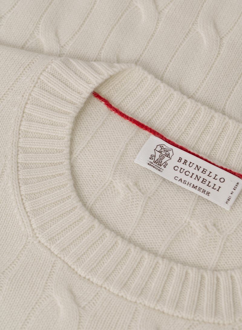 Kabelgebreide trui van cashmere met ronde hals | FULL_WIDTH | Wit