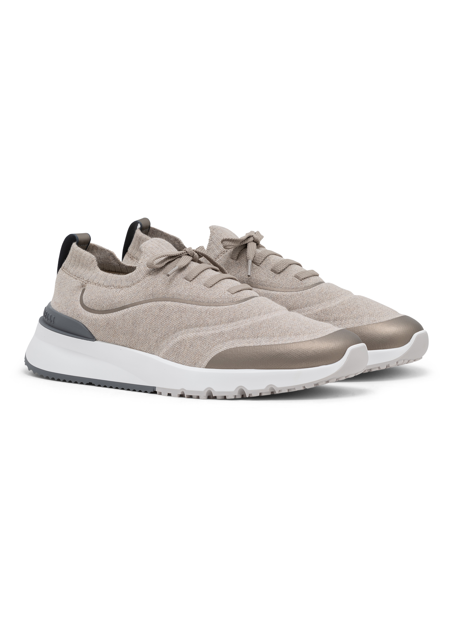 Knitted sneakers van katoen met logodetail | Beige