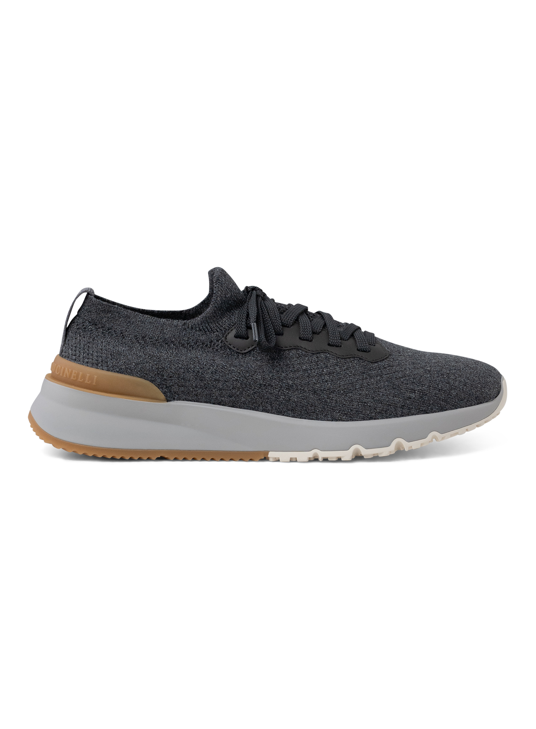 Knitted sneakers van katoen en kalfsleer | Grijs