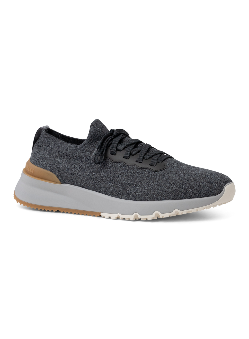 Knitted sneakers van katoen en kalfsleer | Grijs