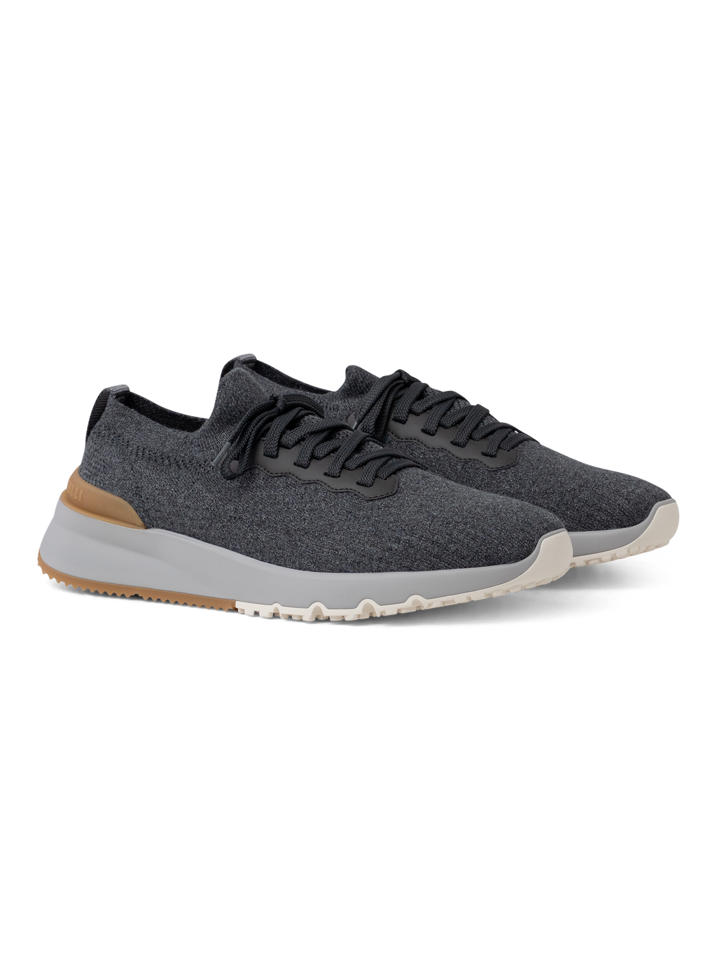 Knitted sneakers van katoen en kalfsleer | Grijs