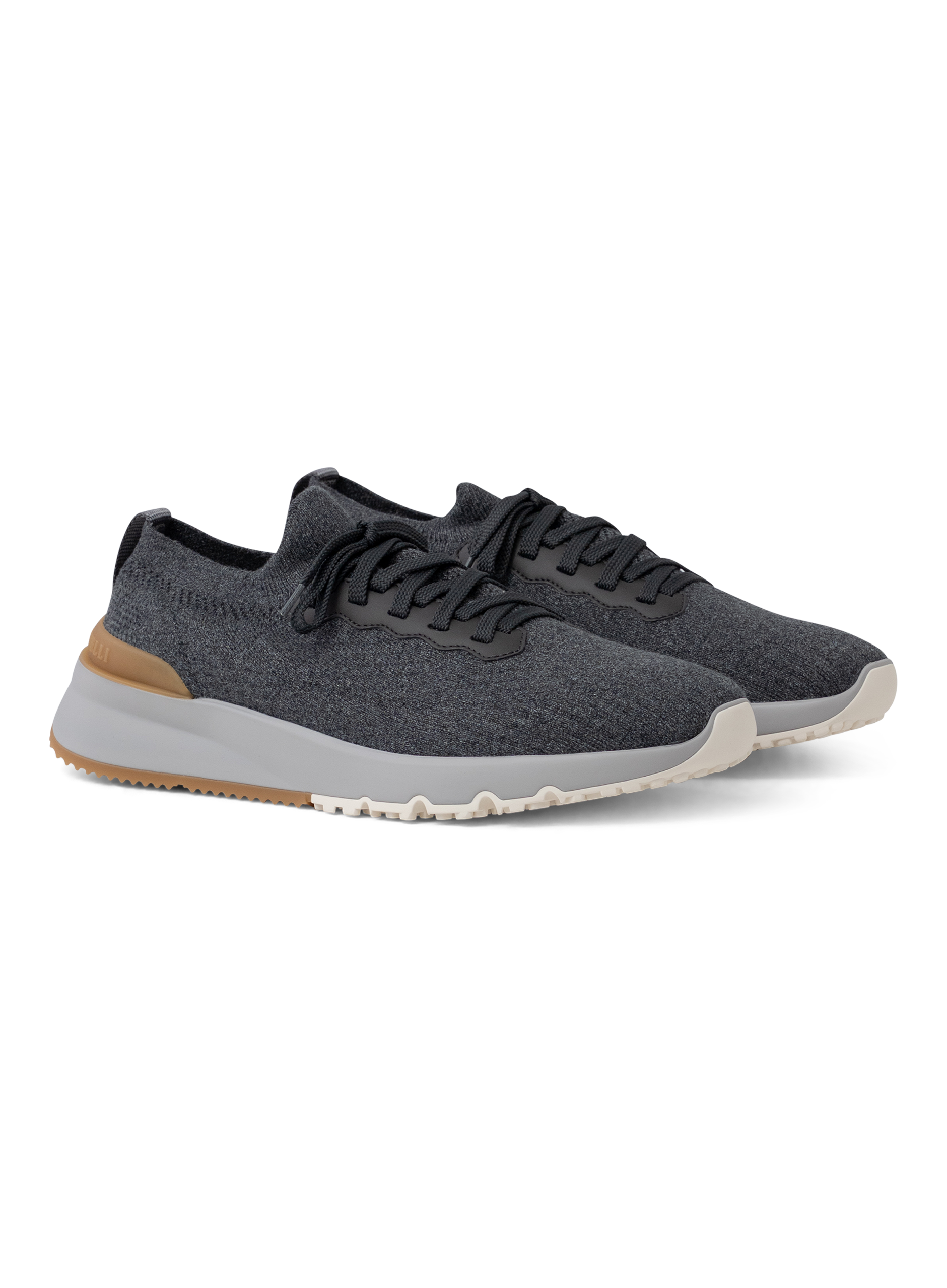 Knitted sneakers van katoen en kalfsleer | Grijs