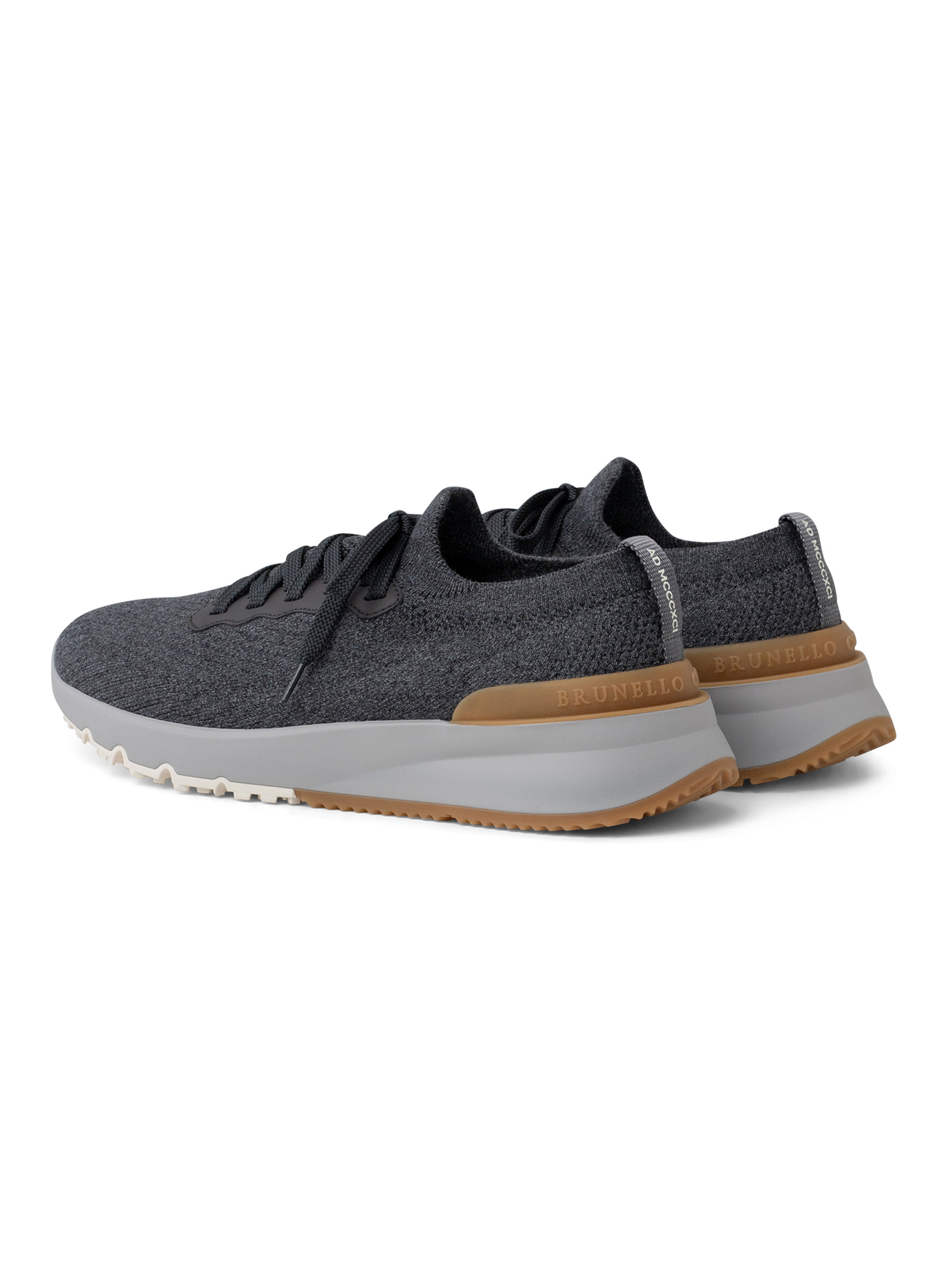 Knitted sneakers van katoen en kalfsleer | Grijs