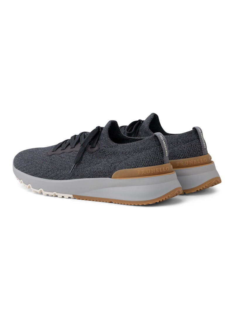 Knitted sneakers van katoen en kalfsleer | Grijs