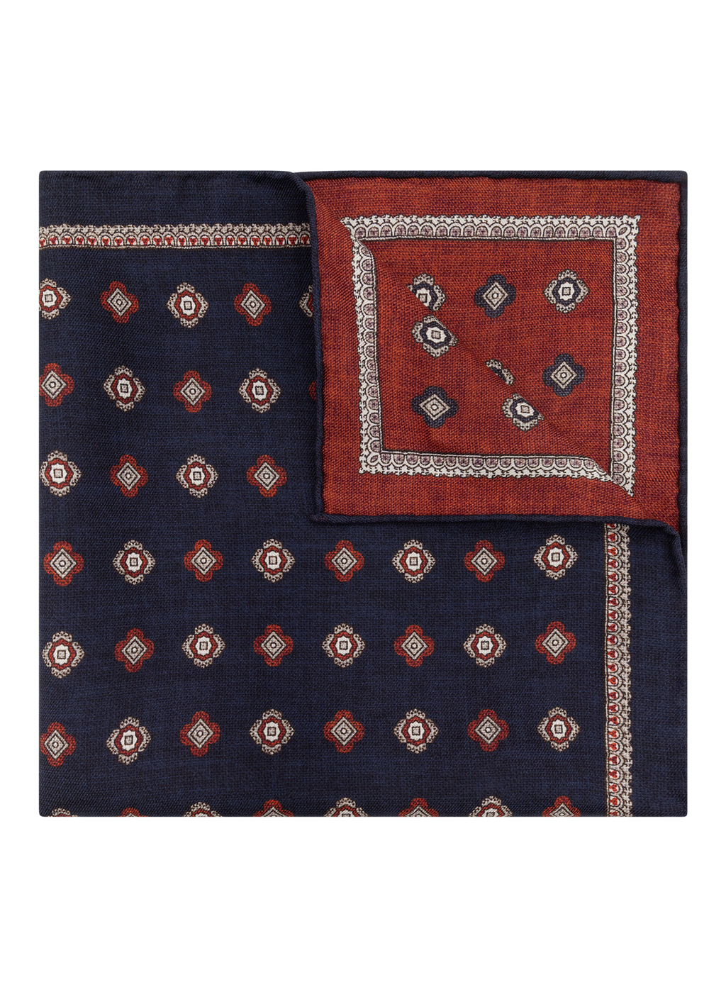 Reversible pochet van zijde met medaillonpatroon | BLUE NAVY