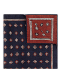 Reversible pochet van zijde met medaillonpatroon | BLUE NAVY