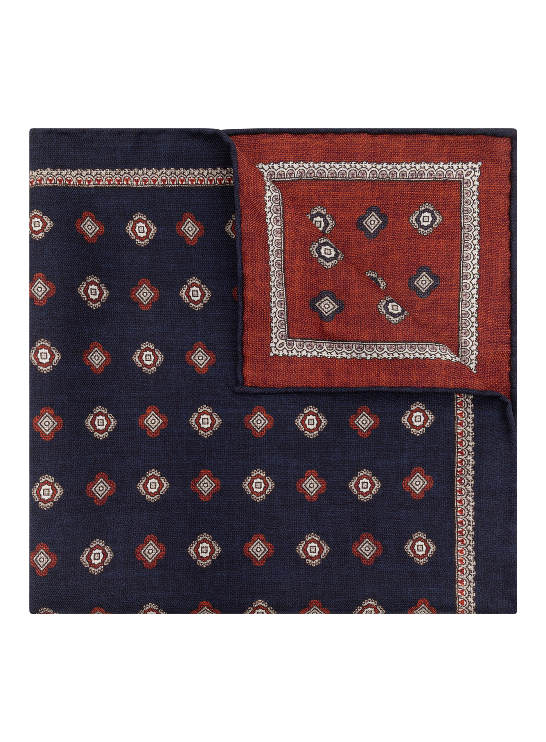 Reversible pochet van zijde met medaillonpatroon | BLUE NAVY