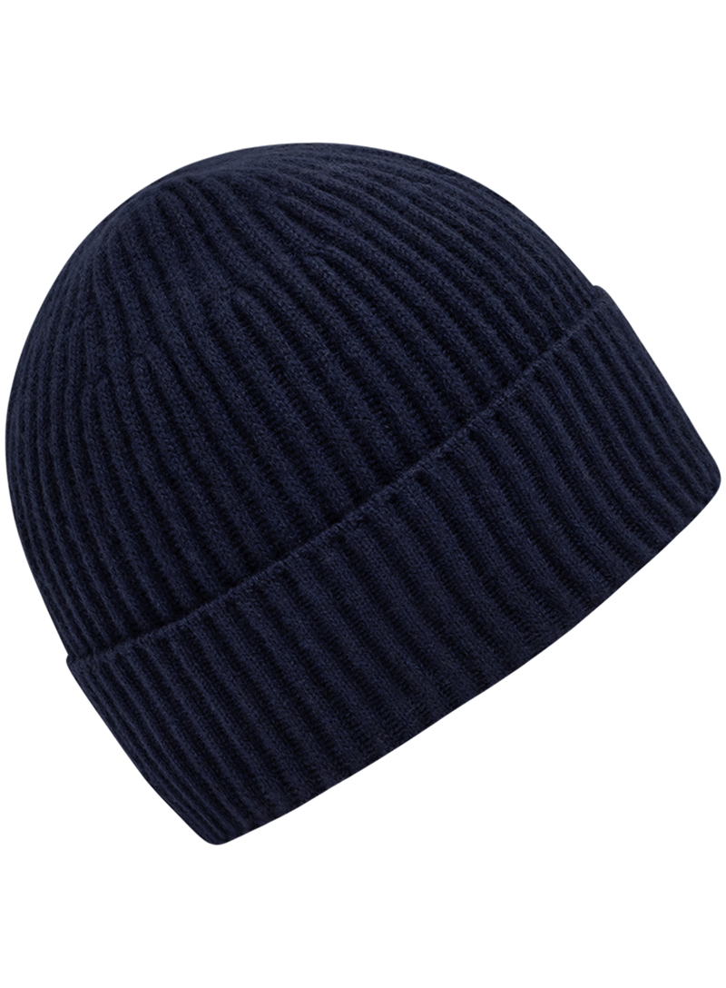Beanie van cashmere met Engels ribpatroon
