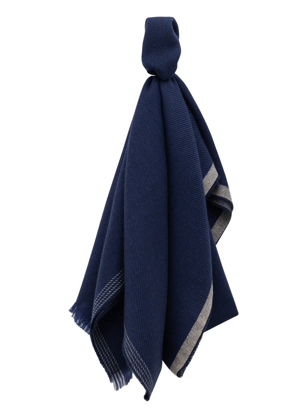 Sjaal van wol en cashmere met gestreepte rand | BLUE NAVY