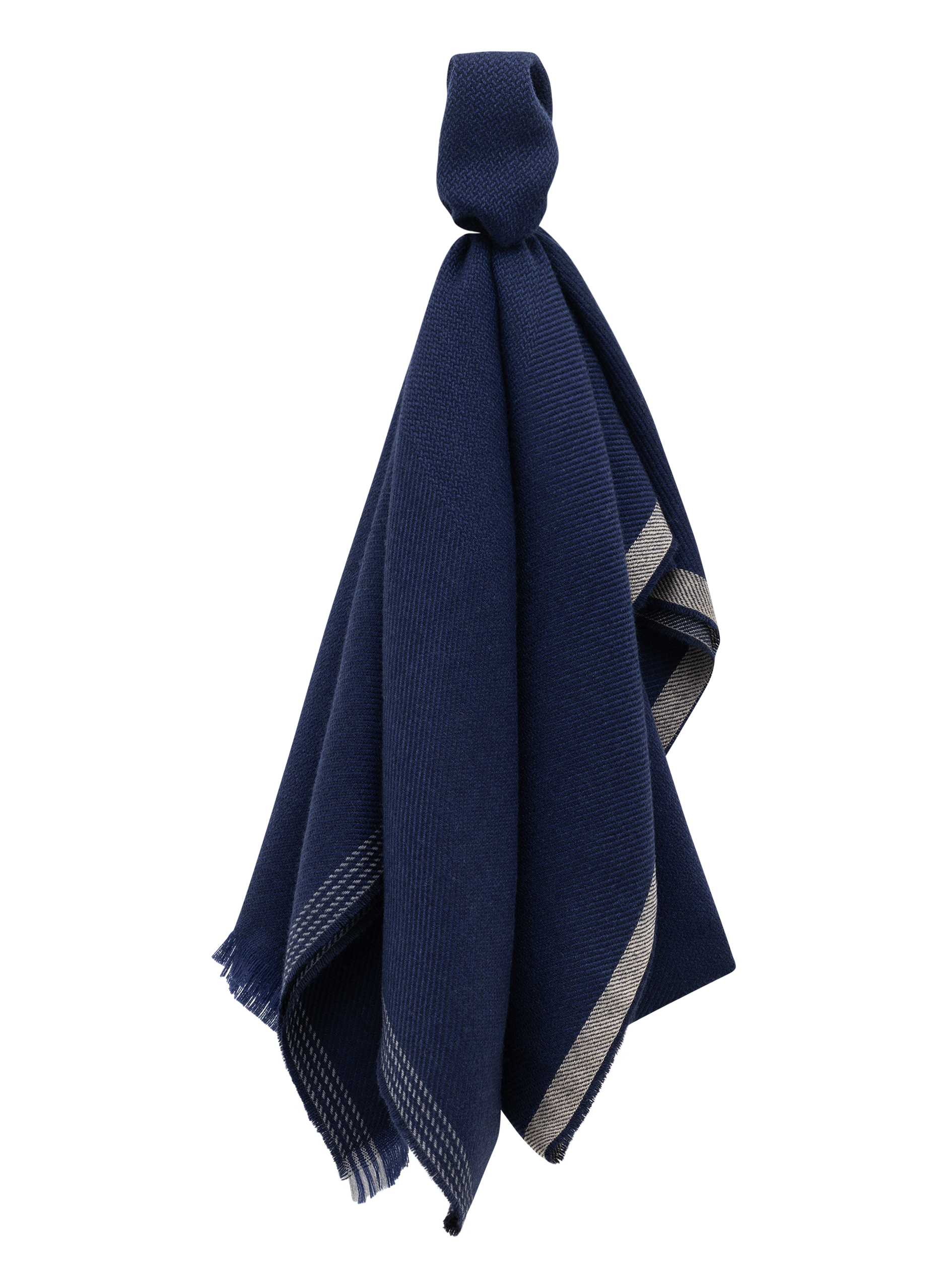 Sjaal van wol en cashmere met gestreepte rand | BLUE NAVY