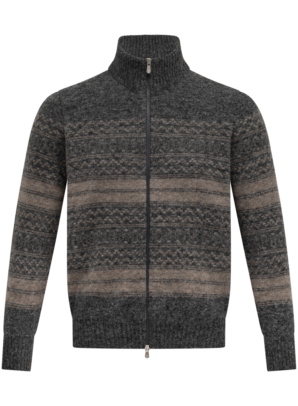 Ritsvest met Noors jacquarddessin van alpaca, cashmere en wol | GRIJS-BEIGE