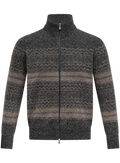 Ritsvest met Noors jacquarddessin van alpaca, cashmere en wol | GRIJS-BEIGE