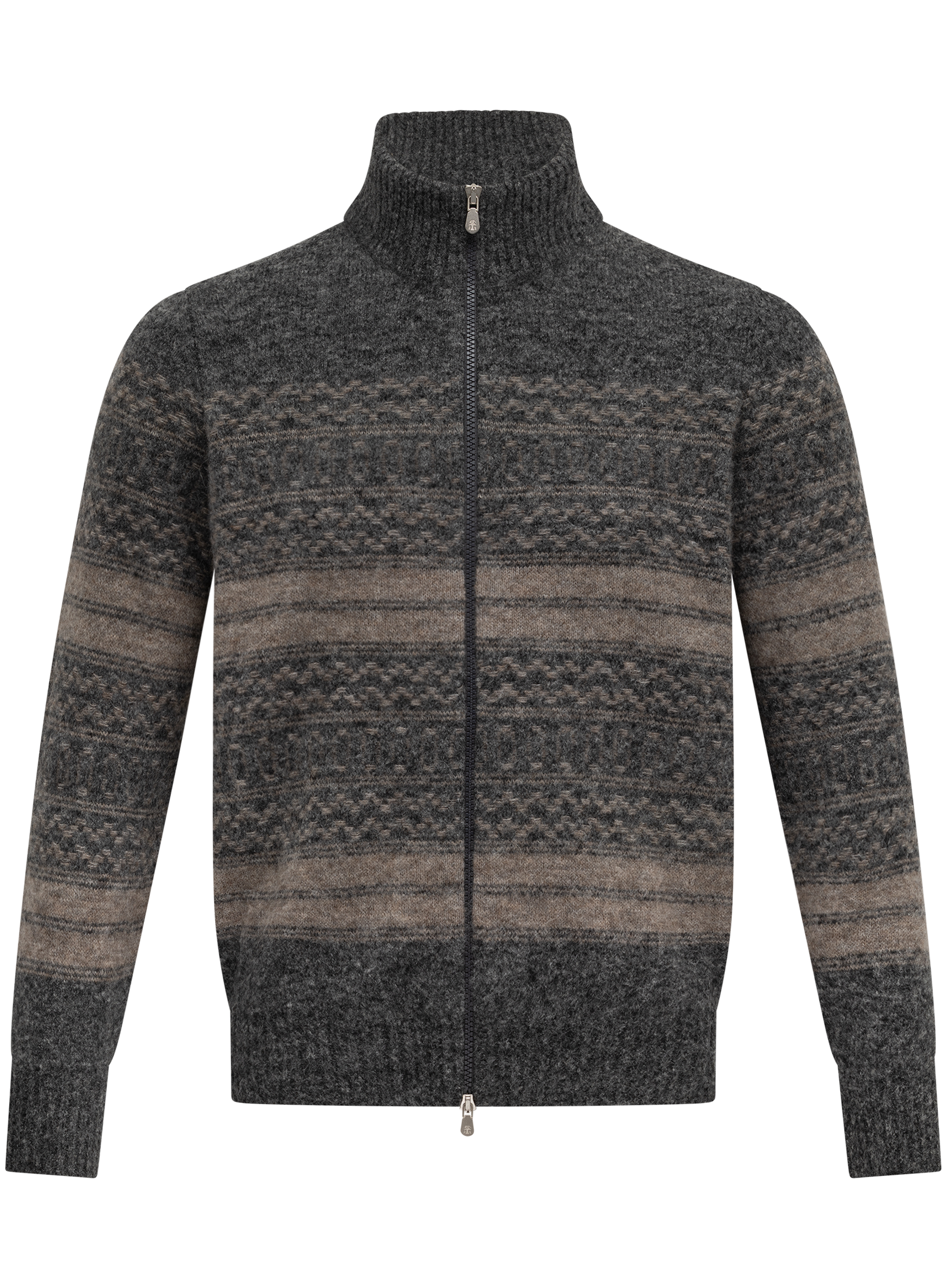 Ritsvest met Noors jacquarddessin van alpaca, cashmere en wol | GRIJS-BEIGE