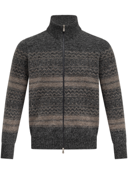 Ritsvest met Noors jacquarddessin van alpaca, cashmere en wol | GRIJS-BEIGE