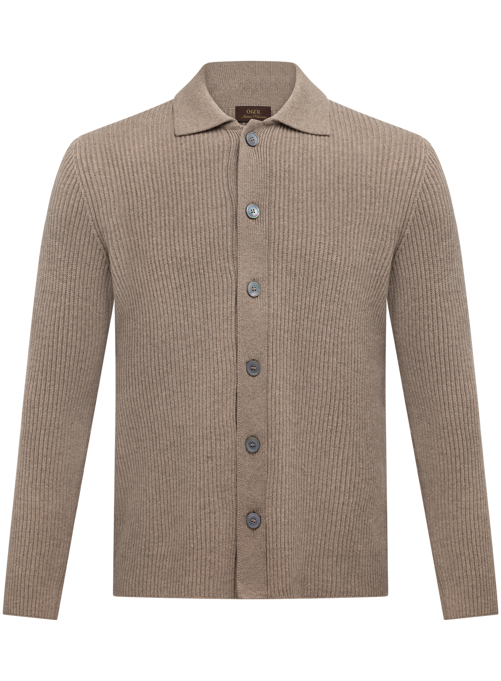 Gebreid knoopvest met polokraag van scheerwol en cashmere | Beige