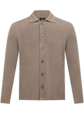 Gebreid knoopvest met polokraag van scheerwol en cashmere | Beige