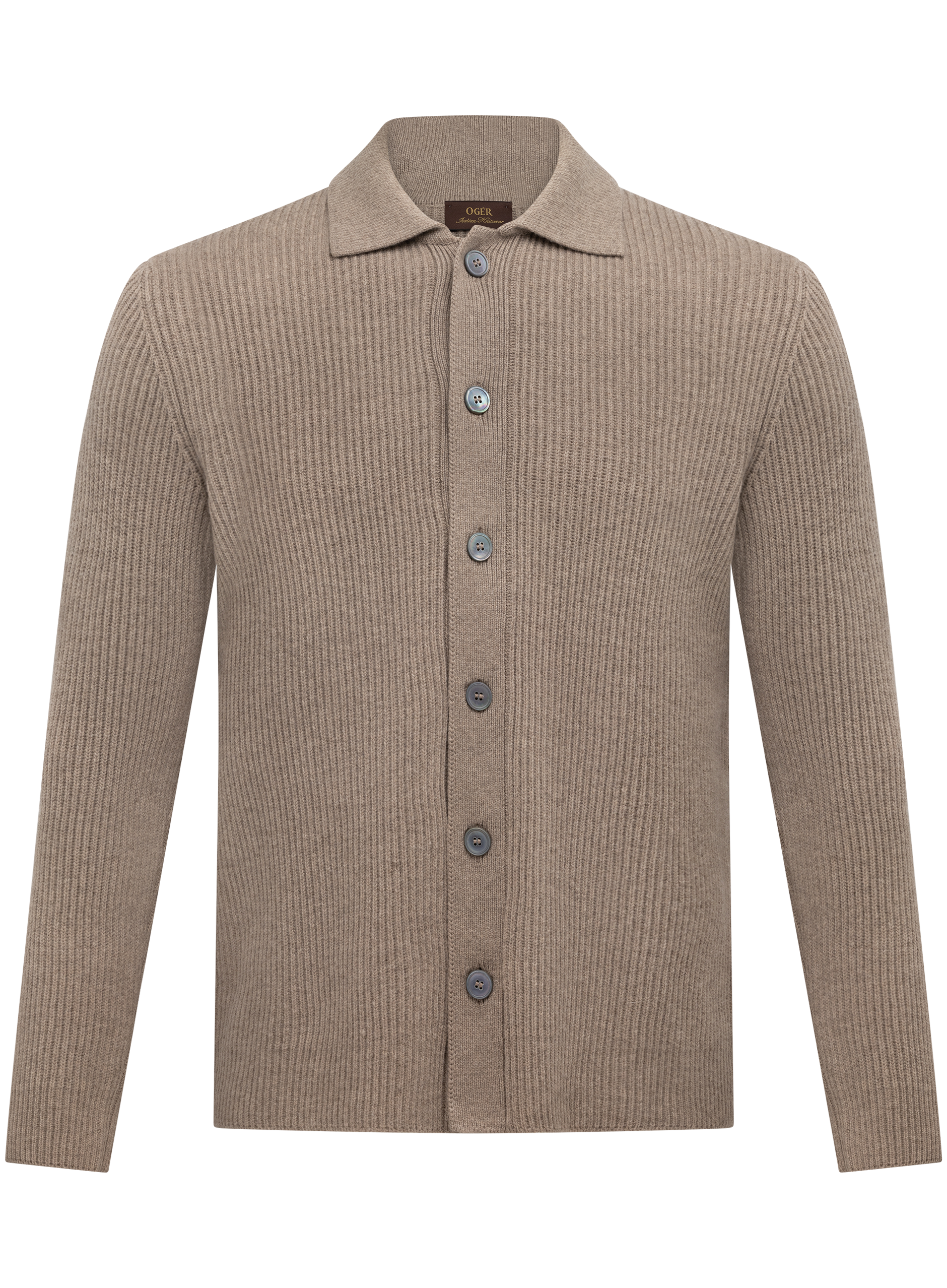 Gebreid knoopvest met polokraag van scheerwol en cashmere | Beige
