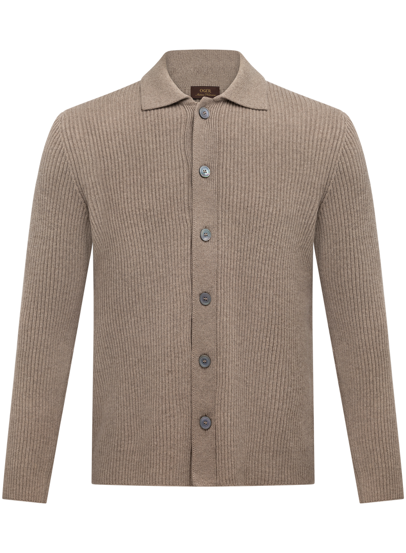 Gebreid knoopvest met polokraag van scheerwol en cashmere