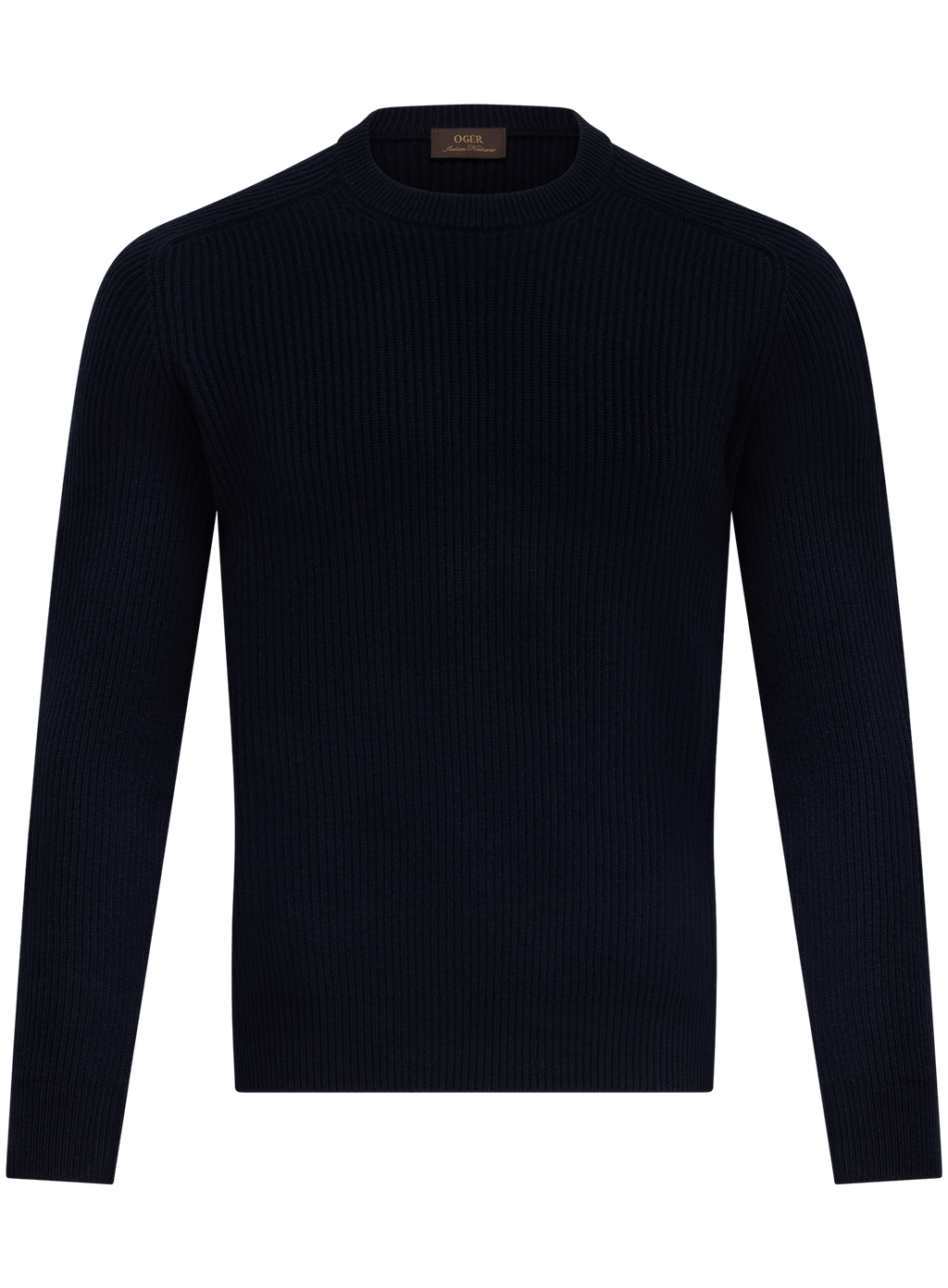 Ribgebreide crewneck van scheerwol en cashmere | BLUE NAVY