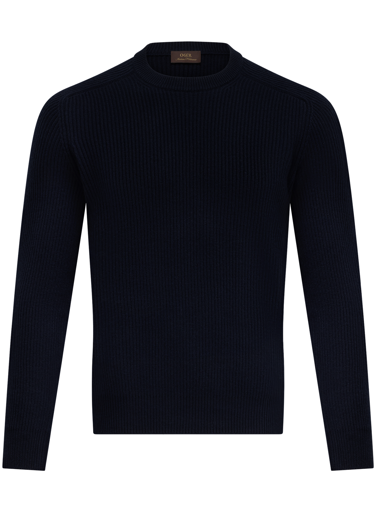 Ribgebreide crewneck van scheerwol en cashmere | BLUE NAVY