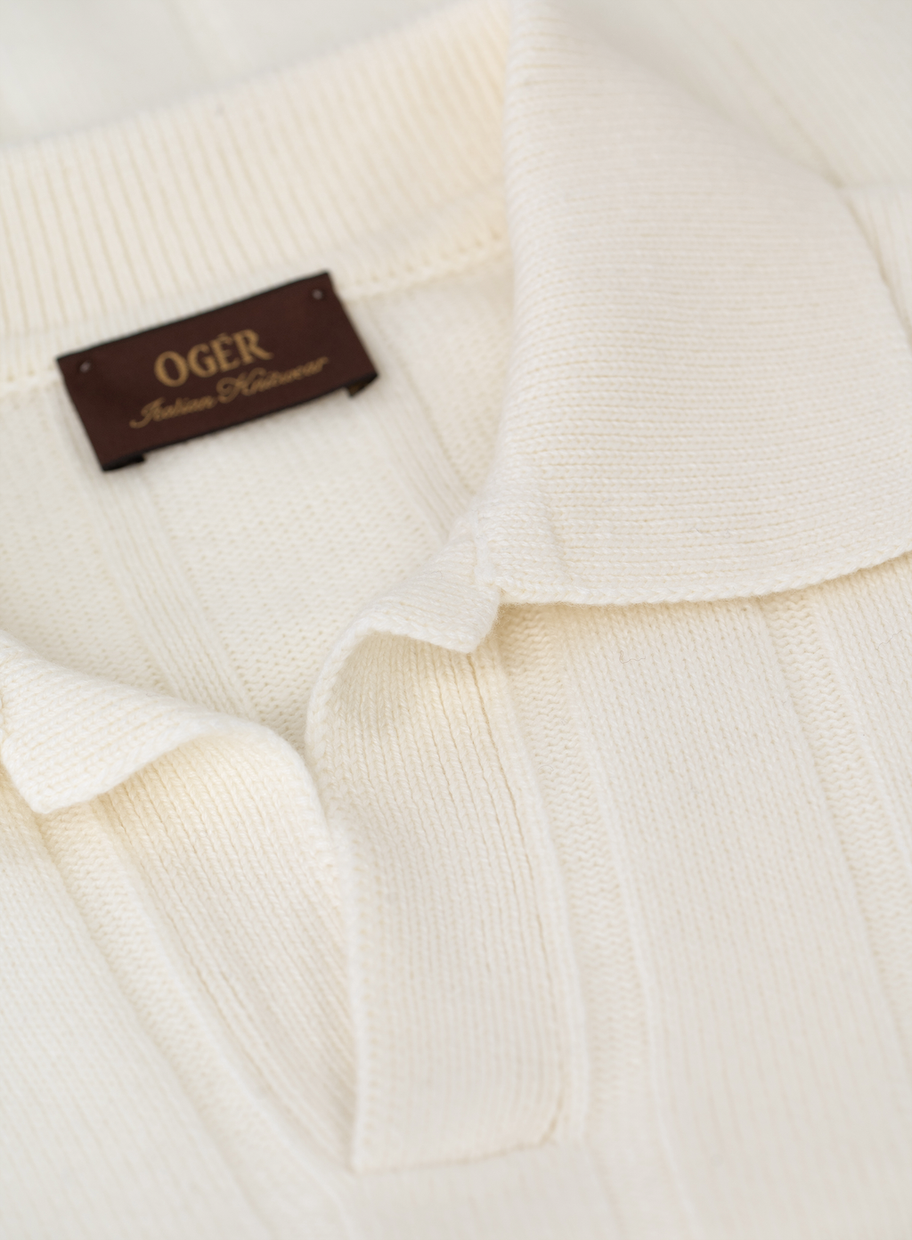 Buttonless polo van scheerwol en cashmere | FULL_WIDTH | Wit