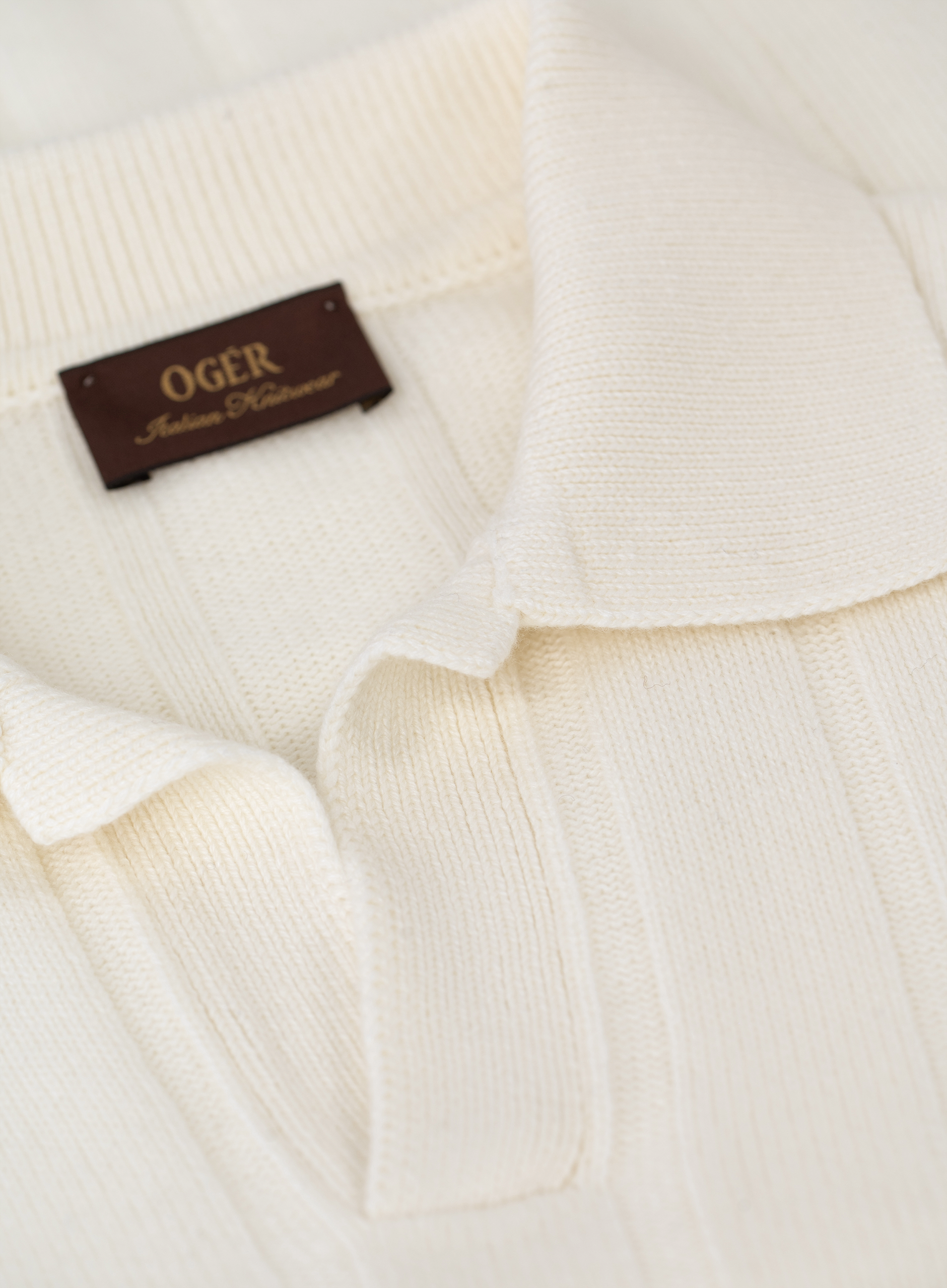 Buttonless polo van scheerwol en cashmere | FULL_WIDTH | Wit