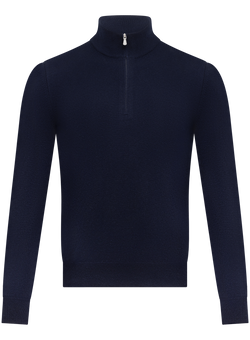 Maglione uomo half-zip in lana e cashmere | BLUE NAVY
