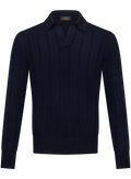 Buttonless polo van scheerwol en cashmere | BLUE NAVY